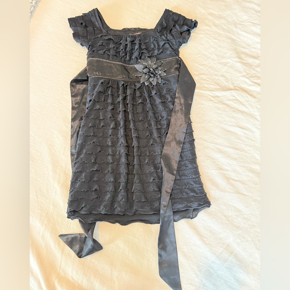 Y2K my Michelle Black tiered Ruffled Dress with studded Flower Detail size 7